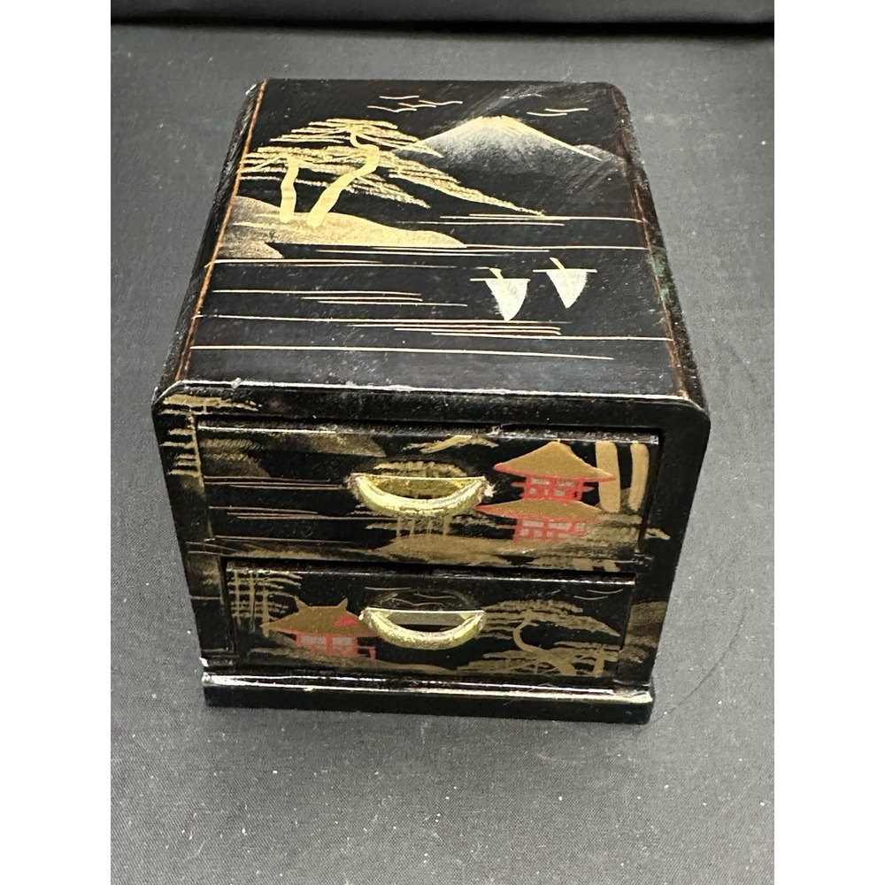 Antique Handpainted 2-drawer Box Vintage Rare‎ Japanese